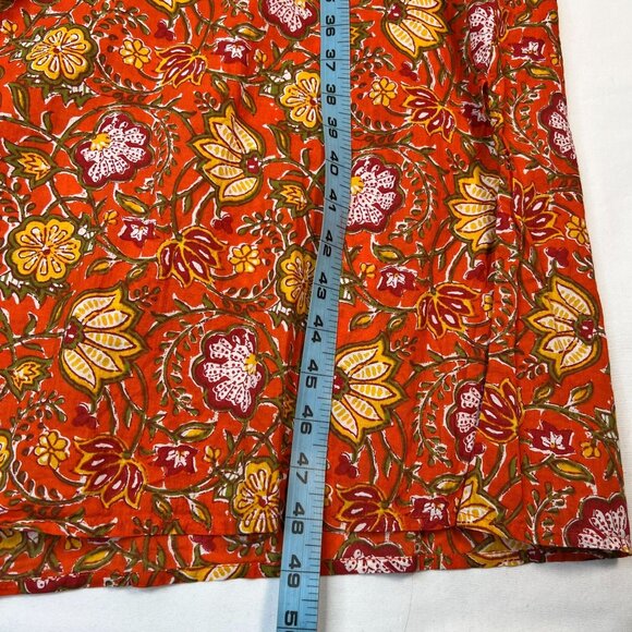 DRA Los Angeles Anthropologie Block Print Shirt Dress Orange Floral Medium - Picture 7 of 11
